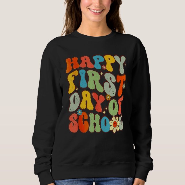 Camiseta Happy First Day Of School Groovy Back To School Fl (Frente)