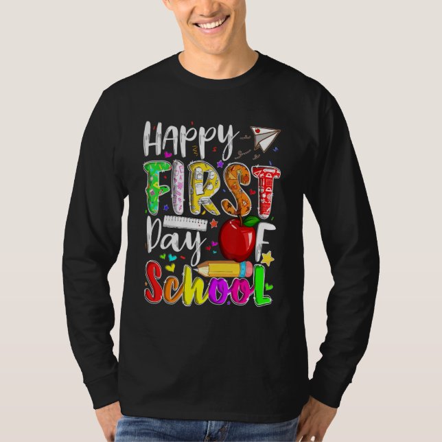 Camiseta Happy First Day Of School Teachers Students Back T (Frente)