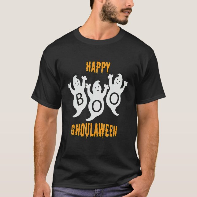 Camiseta Happy Ghoulaween Halloween Cute Ghosts Trio With B (Frente)