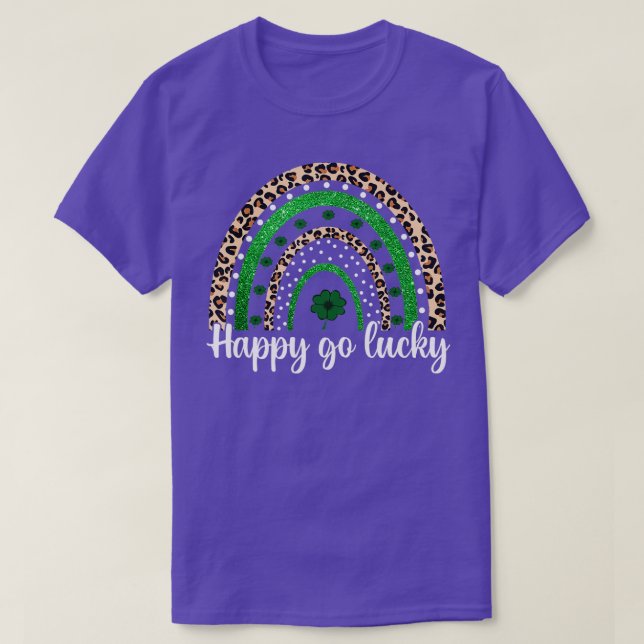 Camiseta Happy Go Lucky Dia de São Patrício Arco-Íris Lucky (Frente do Design)