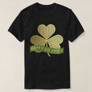 Camiseta Happy Go Lucky Dourado Dia de São Patrício Shamroc