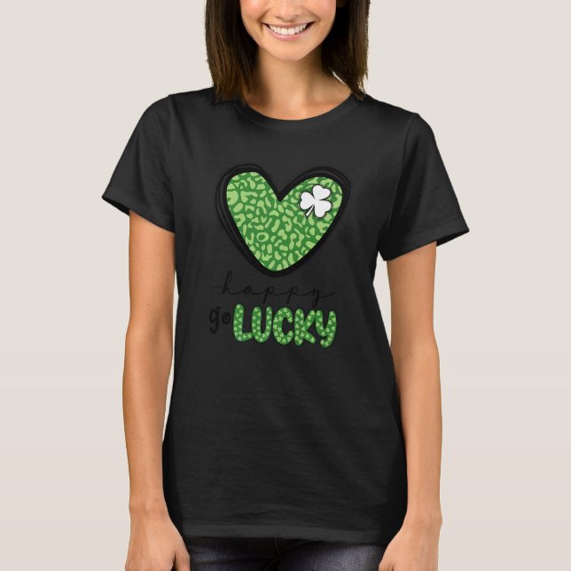 Camiseta Happy Go Lucky Heart Dia de São Patrício Lucky C S (Frente)