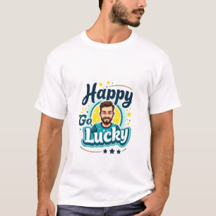 Camiseta Happy Go Lucky: Homem Sorridente com Víblias Posit
