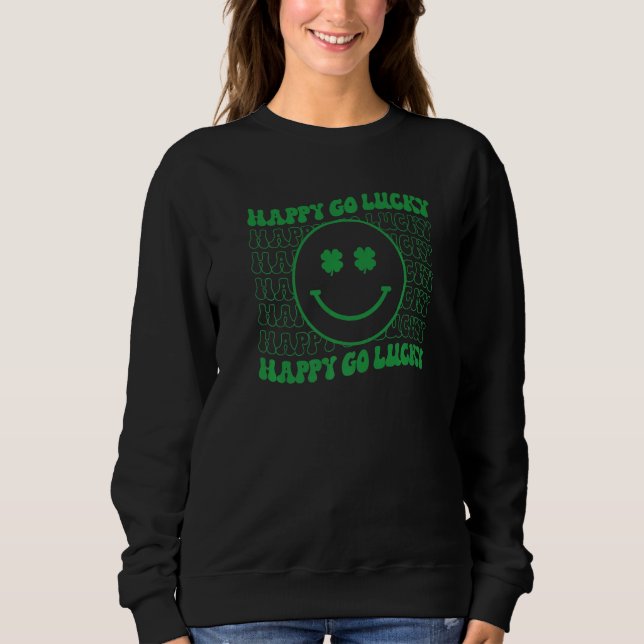 Camiseta Happy Go Lucky Retro Groovy St Patricks Day Funny  (Frente)