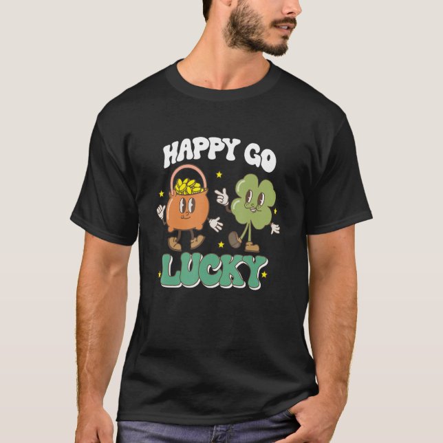 Camiseta Happy Go Lucky Retro St Patricks Day Shamrock Pot  (Frente)