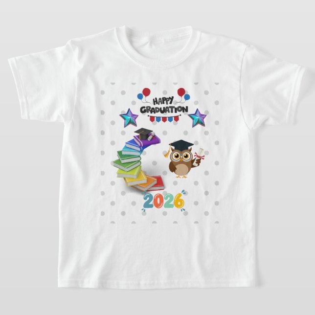 Camiseta Happy Graduation 2026 - Cute Owl & Books  (Postura )