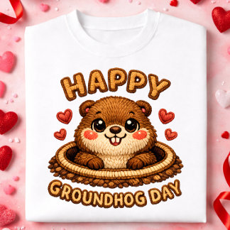 Camiseta Happy Groundhog Day Cute Embroidery Groundhog Desi