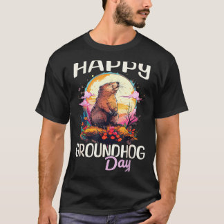 Camiseta Happy Groundhog Day Cute Vintage Art Graphic Women