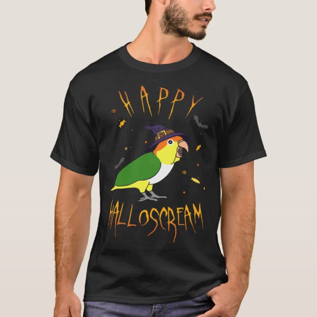 Camiseta Happy Halloscream White Bellied Caique Witch Hat B (Frente)
