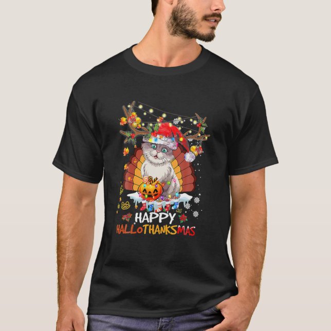 Camiseta Happy Hallothanksmas 2021Cute Cat Halloween Merry (Frente)