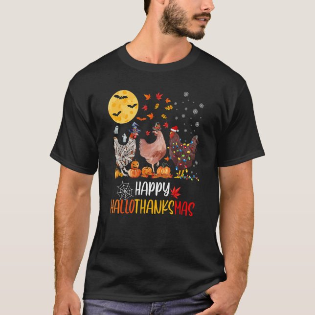 Camiseta Happy HalloThanksMas Chicken   Famring Christmas   (Frente)