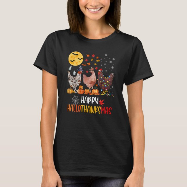 Camiseta Happy HalloThanksMas Chicken   Famring Christmas   (Frente)
