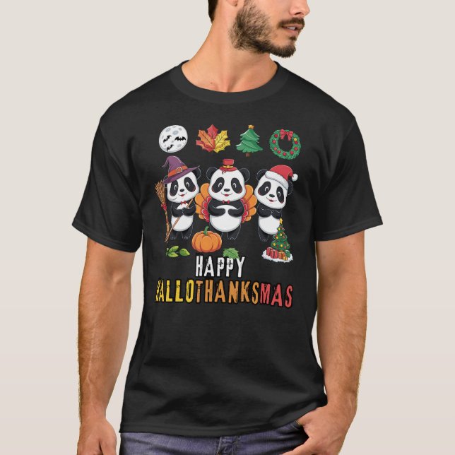 Camiseta Happy Hallothanksmas Christmas Halloween, Panda Th (Frente)