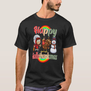 Camiseta Happy Hallothanksmas cita bruxa Turquia Snowman