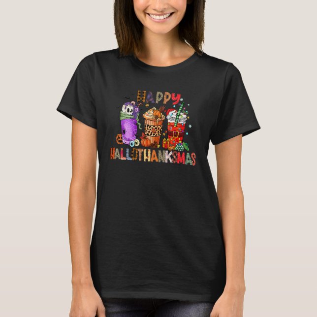 Camiseta Happy Hallothanksmas Coffee Latte Halloween Thanks (Frente)