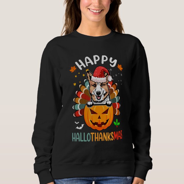 Camiseta Happy Hallothanksmas Corgi Dog Santa Pumpkin Turke (Frente)