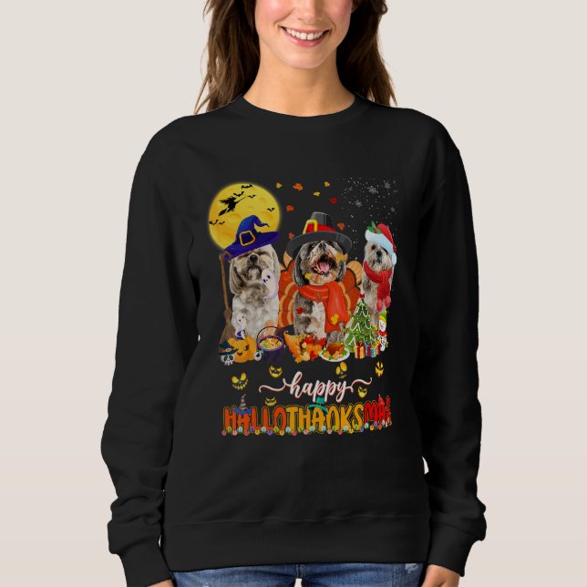Camiseta Happy Hallothanksmas Cute Shih Tzu Wizard Hat Turk (Frente)
