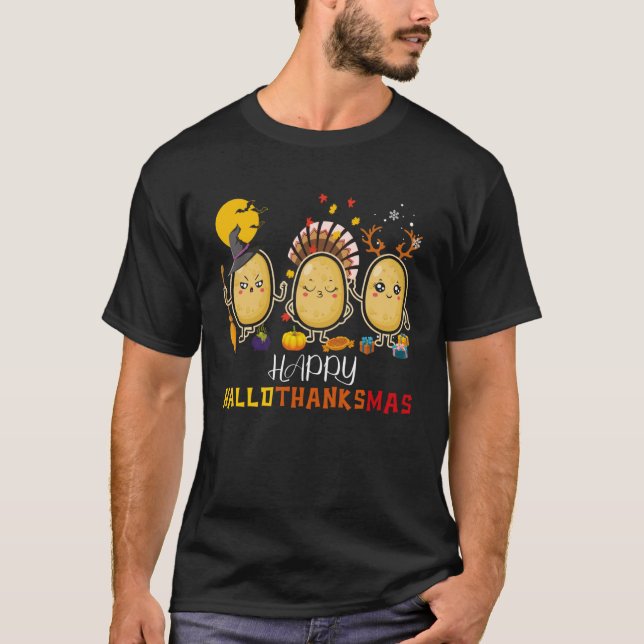 Camiseta Happy Hallothanksmas Cute Spud Potato Halloween xm (Frente)