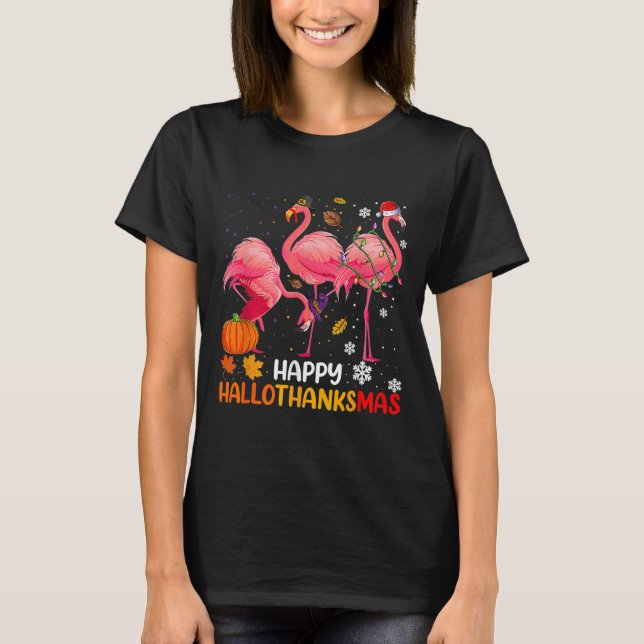 Camiseta Happy Hallothanksmas Flamingo (Frente)
