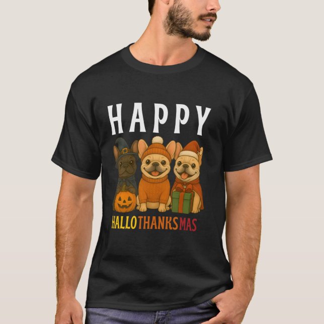Camiseta Happy Hallothanksmas Frenchie Cute French Bulldog  (Frente)
