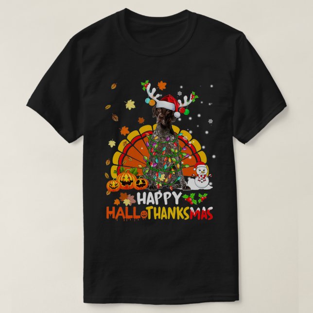 Camiseta Happy Hallothanksmas German Shorthired Pointer Do (Frente do Design)