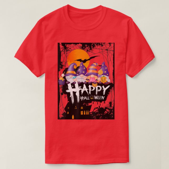 Camiseta Happy HalloThanksMas Gnomes, HauntedHouse Bats Moo (Frente do Design)