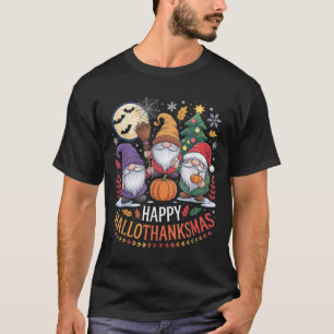Camiseta Happy Hallothanksmas Gnomos Lover Feliz das Bruxas