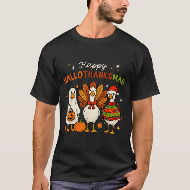Camiseta Happy Hallothanksmas Goose Halloween Thanksgiving  (Frente)