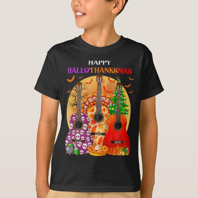 Camiseta Happy Hallothanksmas Guitar Halloween Thanksgiving (Frente)