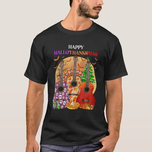 Camiseta Happy HalloThanksMas Guitar Halloween Thanksgiving (Frente)