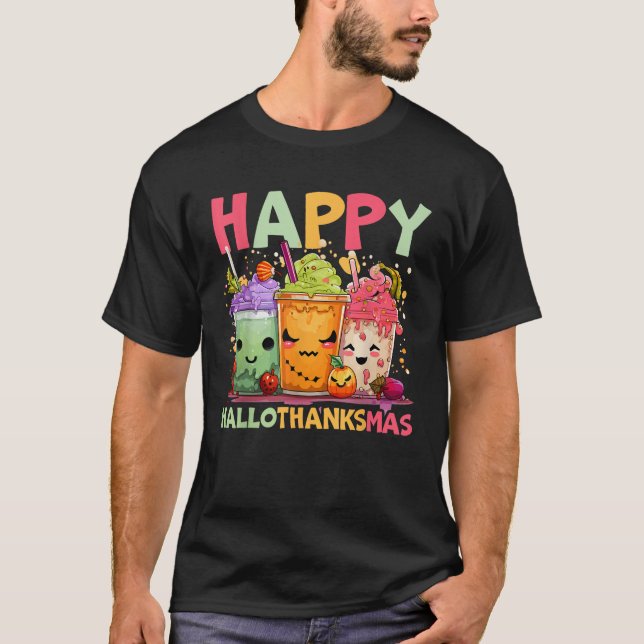 Camiseta Happy Hallothanksmas Halloween Thanksgiving Christ (Frente)