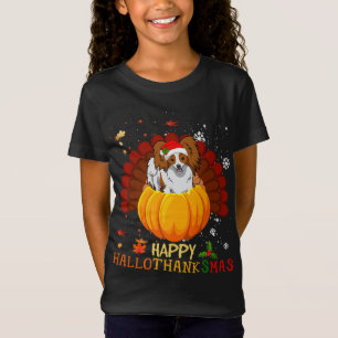 Camiseta Happy Hallothanksmas Papillon Dog Halloween Xmas