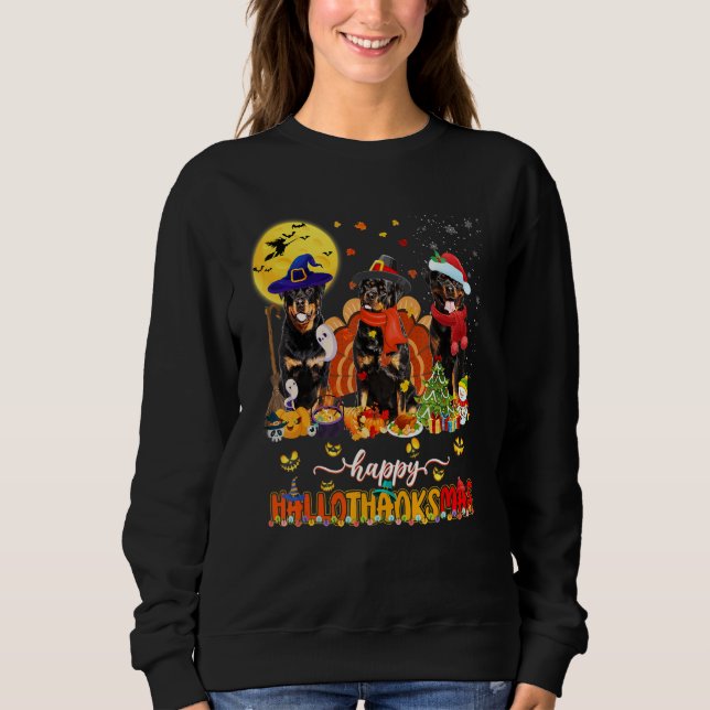 Camiseta Happy Hallothanksmas Rottweiler Wizard Hat Turkey  (Frente)