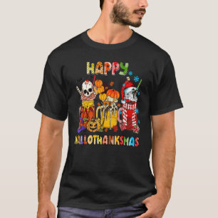 Camiseta Happy Hallothanksmas Skeleton Coffee Latte Santa C