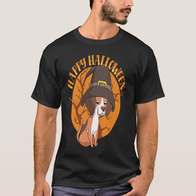 Camiseta Happy Halloween Beagle Witch Dog  Animal Halloween (Frente)
