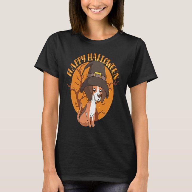 Camiseta Happy Halloween Beagle Witch Dog  Animal Halloween (Frente)