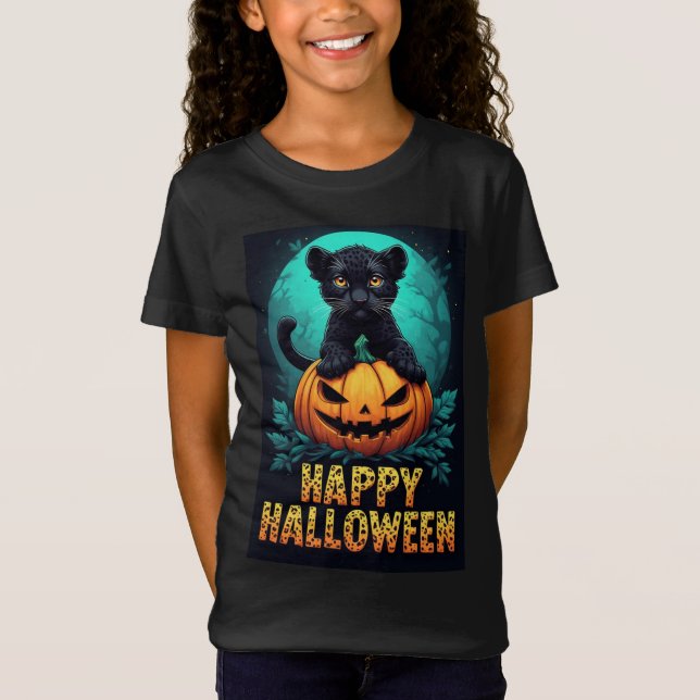 Camiseta Happy Halloween Black Panther Kitten (Frente)