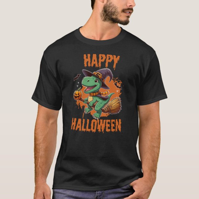 Camiseta Happy Halloween Dinosaur with Pumpkin - Funny T-Re (Frente)
