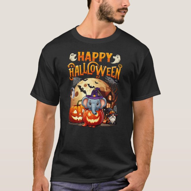 Camiseta Happy Halloween Elephant Cosplay Witch In Carved P (Frente)