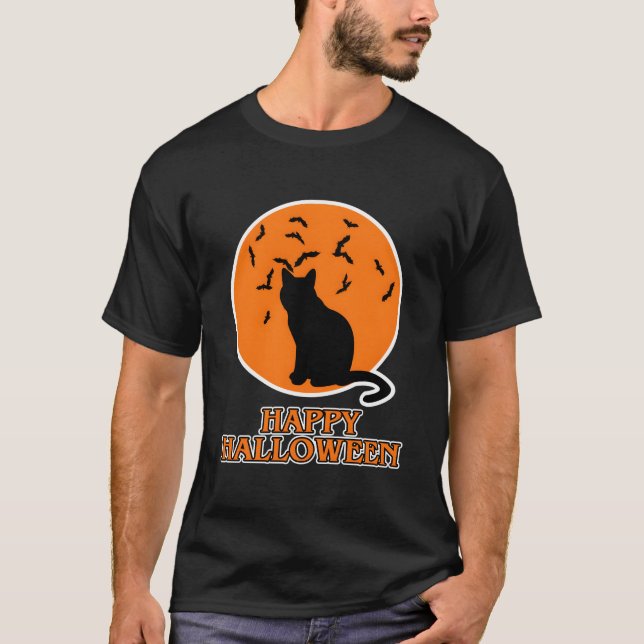 Camiseta Happy Halloween For Cat Black Cat Halloween (Frente)