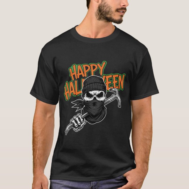 Camiseta Happy Halloween Skeleton Crowbar (Frente)