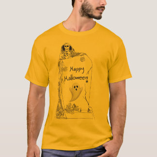 Camiseta Happy Halloween – Spooky Skeleton and Ghost Design