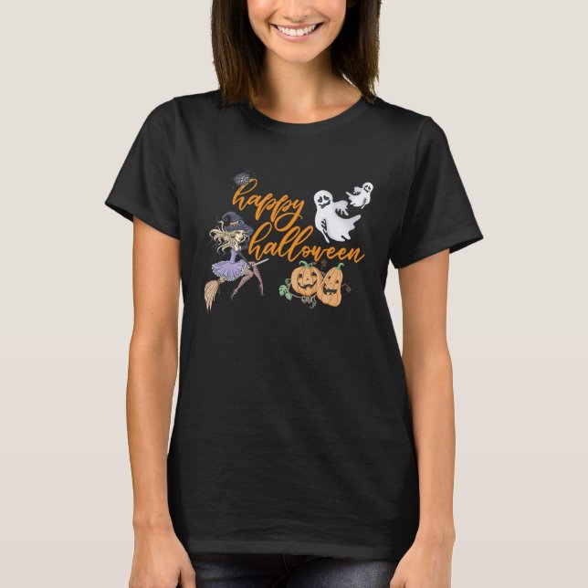 Camiseta Happy Halloween witch ghosts goblins spiders fall (Frente)