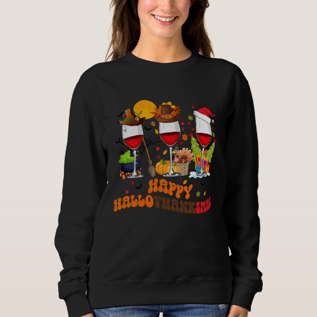 Camiseta Happy Halothanksmas Wine Glasses Drinking  Christm (Frente)
