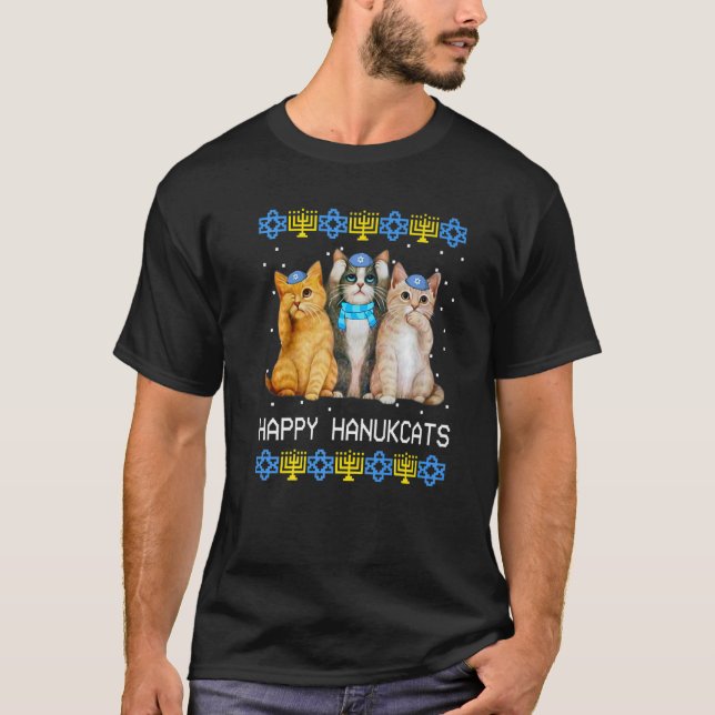 Camiseta Happy Hanukcats Jewish Cat  Hanukkah Kids Women (Frente)
