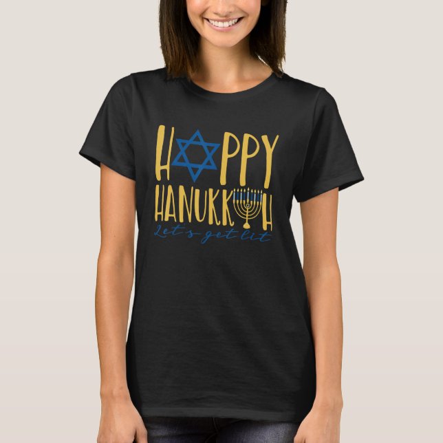 Camiseta Happy Hanukkah 2022 Let's Get Lit Jewish Menorah C (Frente)