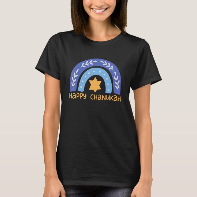 Camiseta Happy Hanukkah Chanukah Rainbow Menorah Jewish Hol (Frente)