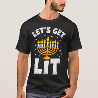 Camiseta Happy Hanukkah Let'S Get Lit Menorah Jewish Christ