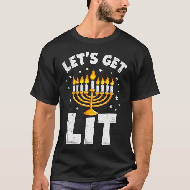Camiseta Happy Hanukkah Let'S Get Lit Menorah Jewish Christ (Frente)
