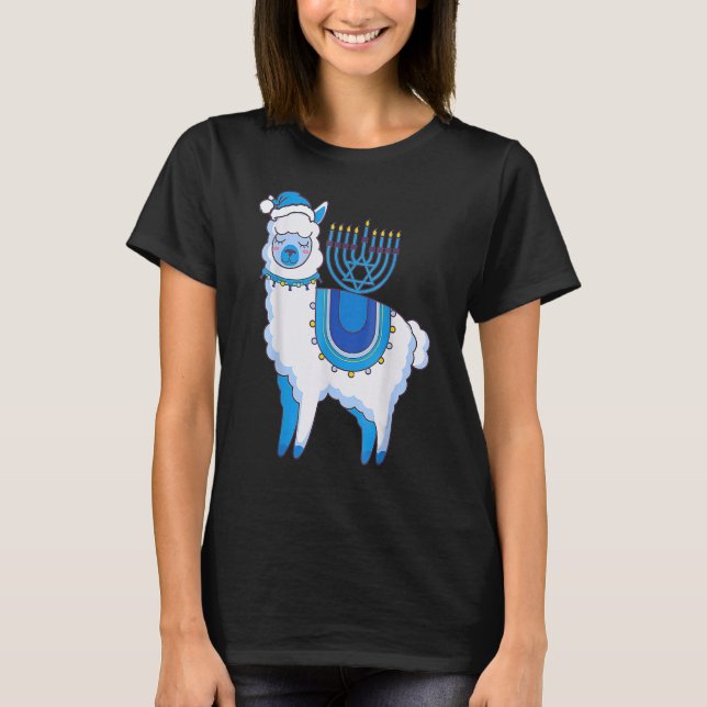 Camiseta Happy Hanukkah Llamakkah Llama Menorah Alpaca Jewi (Frente)